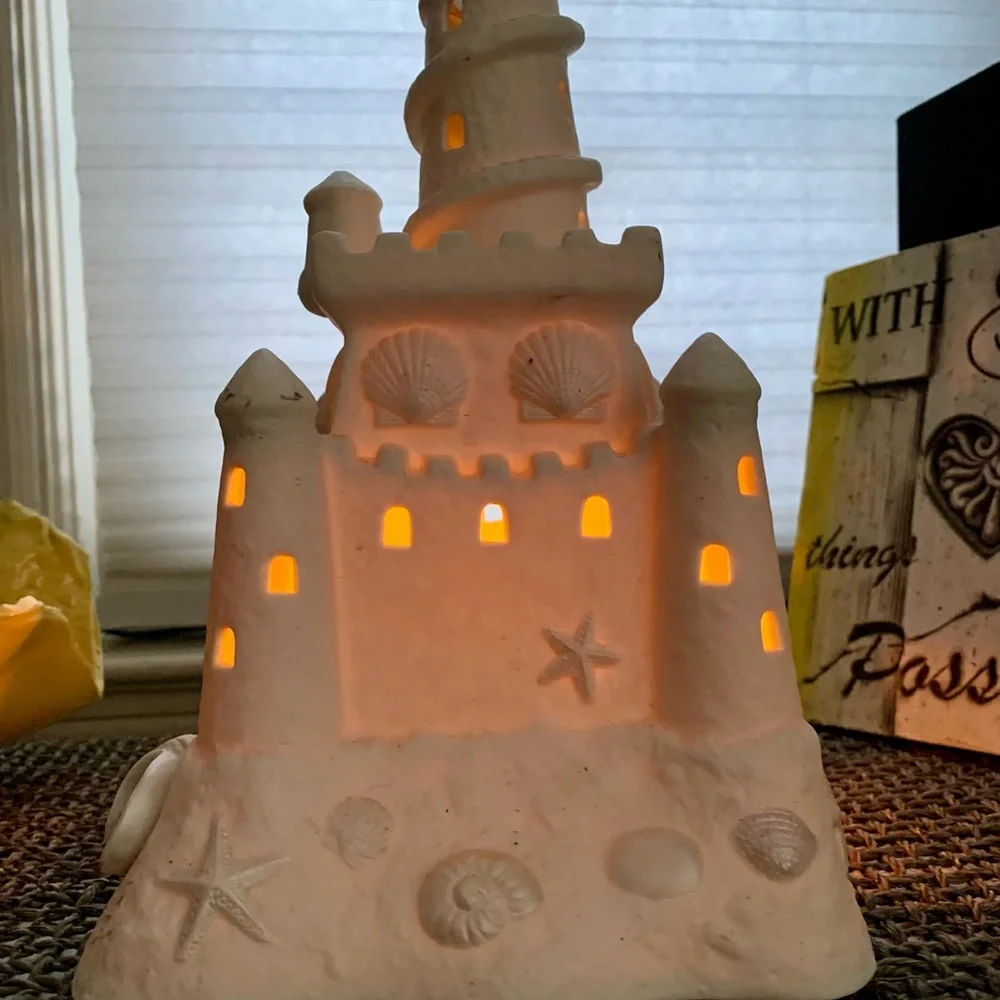 PartyLite Retired White Bisque Porcelain Sand Castle Tea Lite Candle Holder